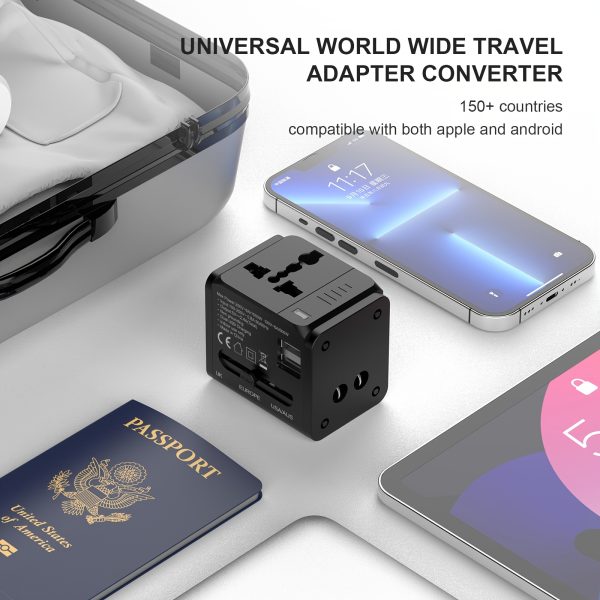 Universal Travel Adapter with Power Conversion Plug, Stable High Power Voltage, Smooth Current, Suitable for Appliances with Power Less Than Or Equal to 1500W, Features 2 USB-A Outputs, Allows Sharing Among 3 Devices Simultaneously, Saves Time, Designed for Wide Voltage Compatibility, Ensures Circuit Safety, Compatible with Both Apple And Android Devices, Usable in Over 150 Countries Including The EU And The USA, Ideal for Business Trips And Travel.