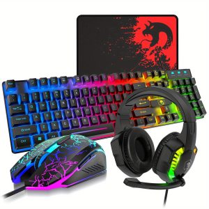 ATTACK SHARK ZIYOU LANG T11 Wired Gaming Keyboard and Mouse Headset Combo, Ergonomic Rainbow LED Backlit Keyboard with Microphone, Over-Ear Headphones, Optical Movement Detection, PC Compatible, No Battery Required