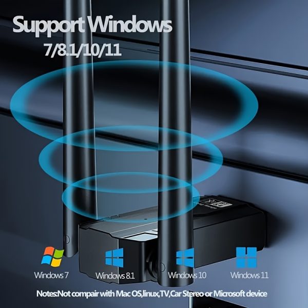 USB Wireless 5.4 Adapter with Dual Antennas, Long Range 150m Wireless Network Dongle for PC, Supports Windows 11/10/8.1 Plug & Play, Connects Up to 7 Devices, Backward Compatible with BT 5.3/5.1/5.0/4.2/4.1/4.0